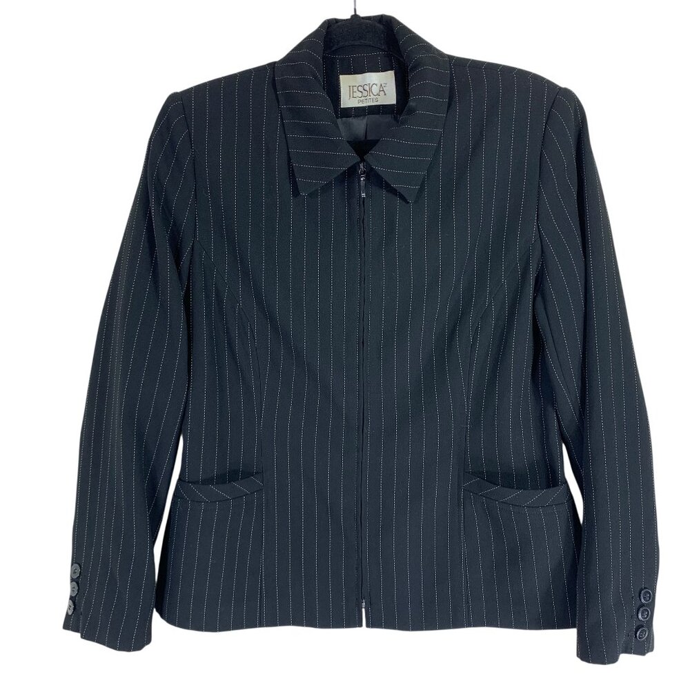 Jessica Black pinstriped  Women’s zip front Blazer with side pockets size 8p
